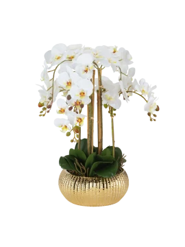 Henriette - 8-Branch Orchid Plant with Pot - Real Touch Flowers Gold