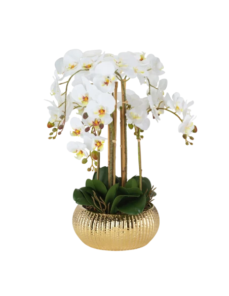 Henriette - Pianta Orchidea 8 Rami con Vaso - Real Touch Flowers Oro
