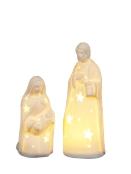 Henriette - Set 2 Pz Decorazione Natività con Luce - Bianco Opaco
