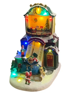 Henriette - Christmas Village Music Box with Lights and Movement - Santa's Workshop