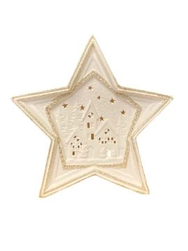 Henriette - Star Decoration with Lights - Matte White / Gold
