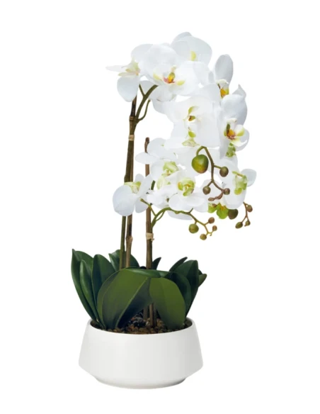 Henriette - Pianta Orchidea 3 Rami con Vaso Bianco - Real Touch Flowers