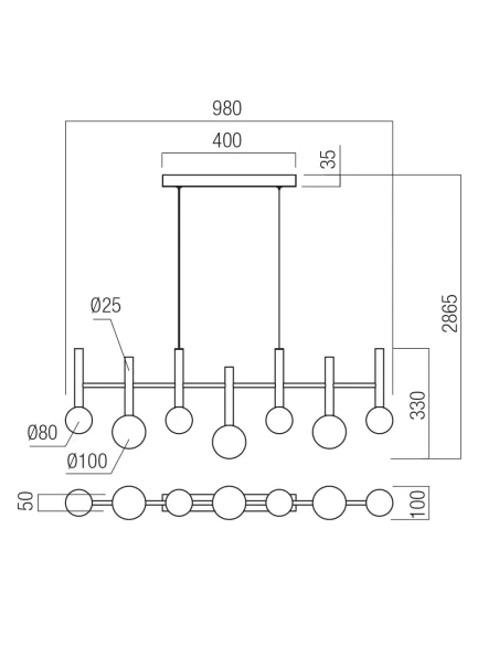 Redo Group - Bolla Lampada a Sospensione Lineare - Oro Opaco