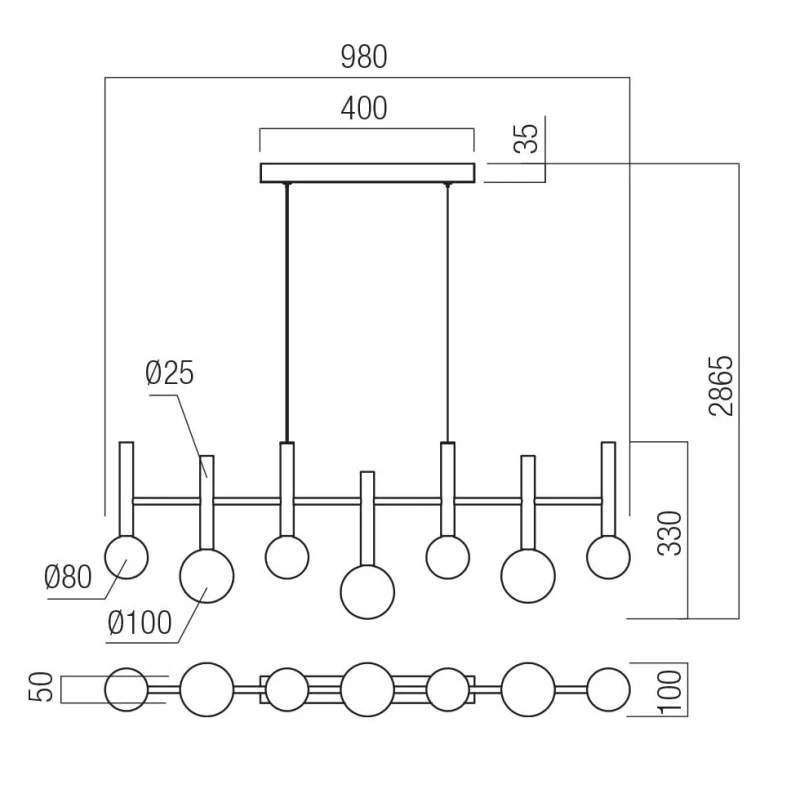 Redo Group - Bolla Lampada a Sospensione Lineare - Nero