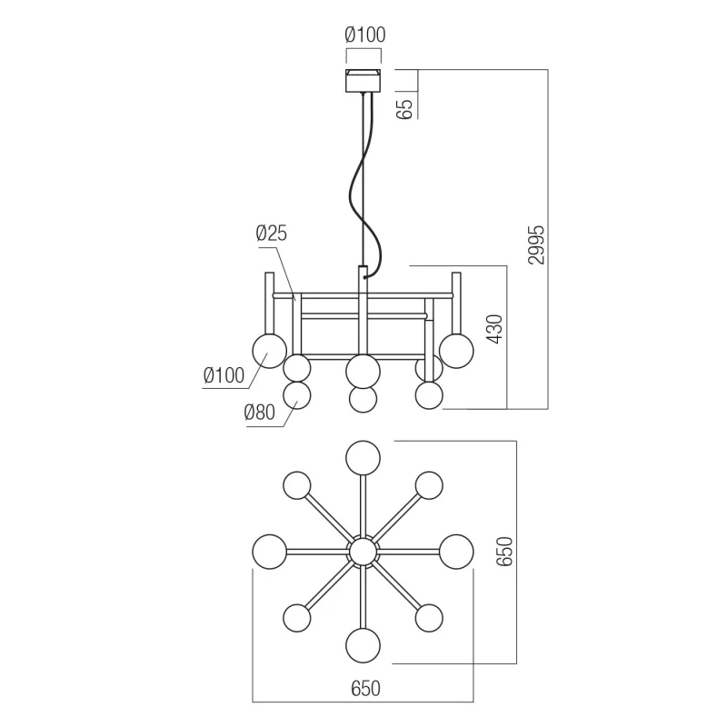 Redo Group - Bolla Lampada a Sospensione a 9 Luci - Oro Opaco