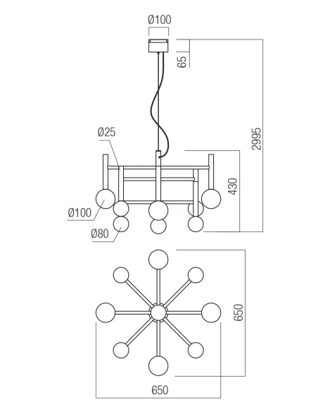 Redo Group - Bolla Lampada a Sospensione a 9 Luci - Oro Opaco