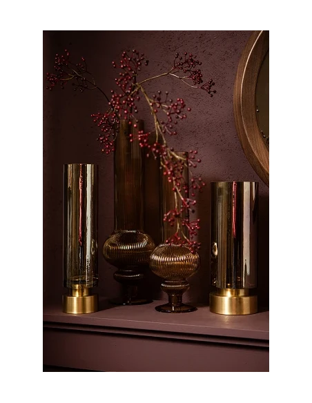 PTMD - Keala Round Ribbed Glass Vase - Amber