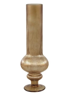 PTMD - Keala Round Ribbed Glass Vase - Amber