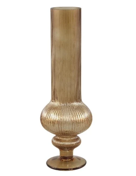 PTMD - Keala Round Ribbed Glass Vase - Amber