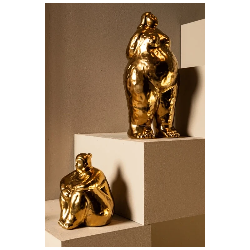 PTMD - Standing Woman Sculpture B Oday - Golden Ceramic