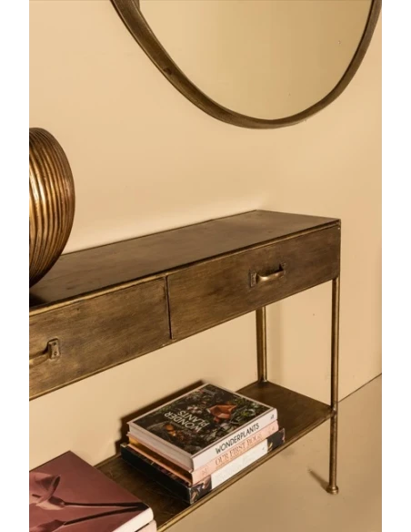 PTMD - Console Table with 2 Drawers - Gold Metal