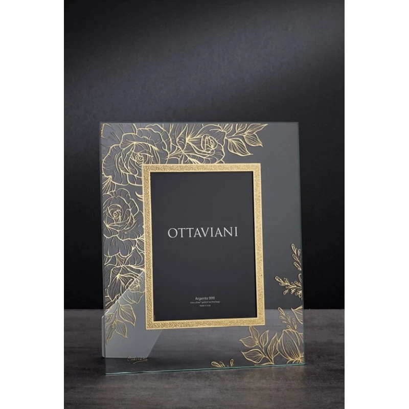 Ottaviani - Crystal Photo Frame Roses with Gold Leaf