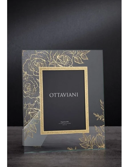 Ottaviani - Portafoto Cristallo Rose con Foglia Oro