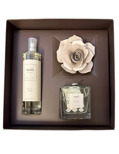 Muhà - Confezione Regalo Diffusore Rosa e Spray Ambienti - Fiori di Cotone