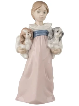 Lladró - Little Girl with Puppies Sculpture - Porcelain