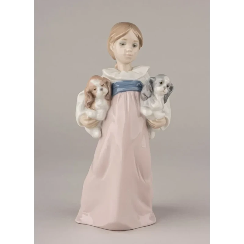 Lladró - Little Girl with Puppies Sculpture - Porcelain