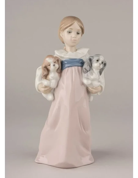 Lladró - Little Girl with Puppies Sculpture - Porcelain