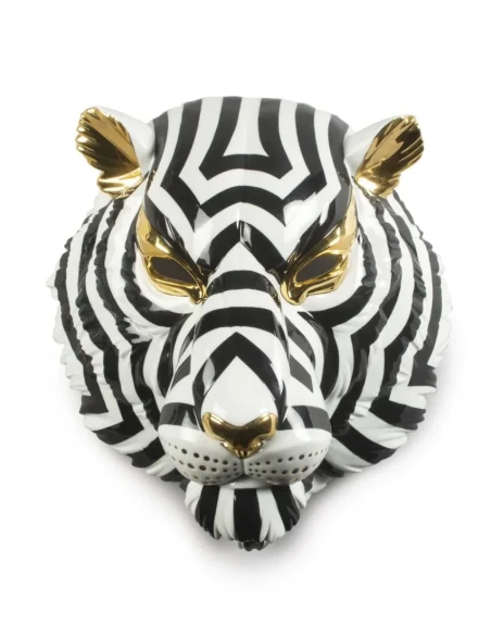 Lladró - Scultura Maschera Tigre - Nero Oro