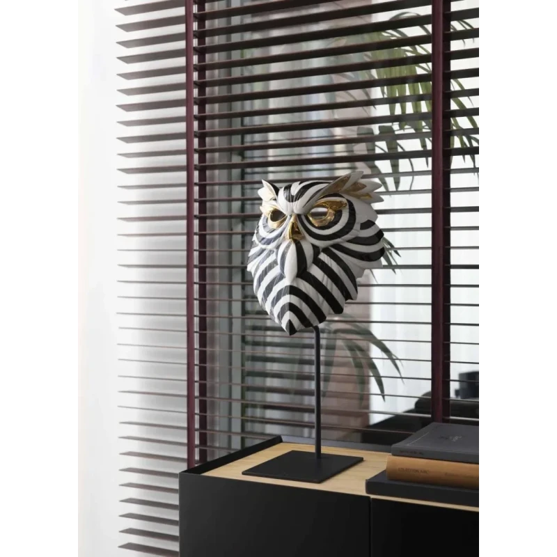 Lladró - Scultura Maschera Gufo - Nero Oro