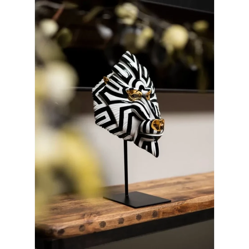 Lladró - Scultura Maschera Mandrillo - Nero Oro