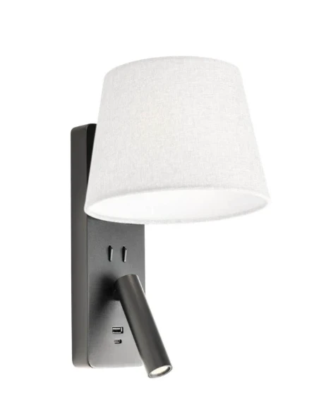 Redo Group - Nemia Lampada da Parete con Led e Presa USB - Nero Opaco