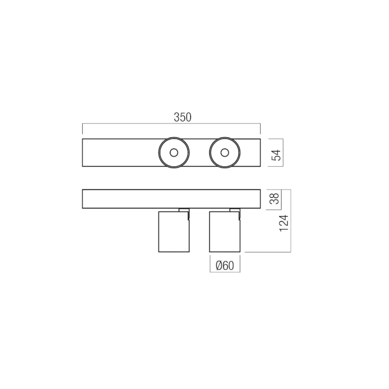 Redo Group - Takto Lampada da Parete / Soffitto Doppia - Nero Opaco / Foggy Nickel