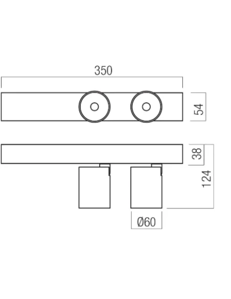 Redo Group - Takto Lampada da Parete / Soffitto Doppia - Nero Opaco