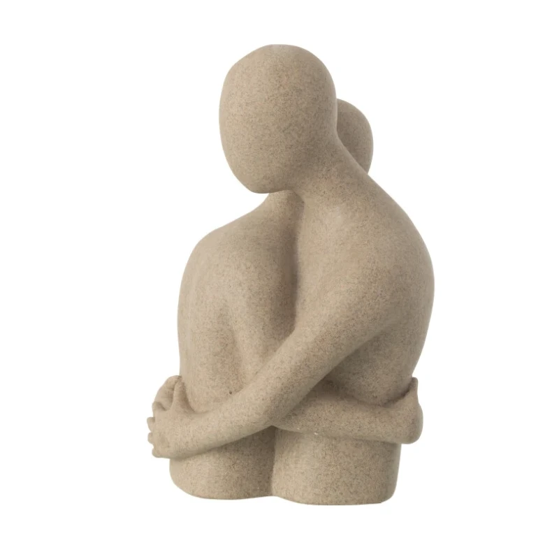 J-Line - Couple Hugging Bust Sculpture - Beige