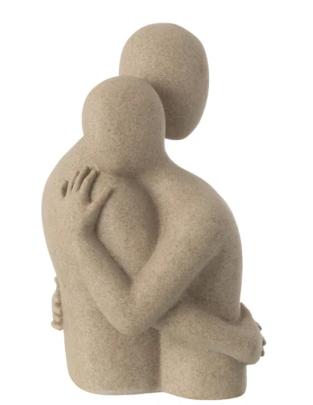J-Line - Couple Hugging Bust Sculpture - Beige
