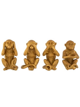 J-Line - 4-Piece Monkey Set Hearing / Seeing / Speaking / Phone - Gold