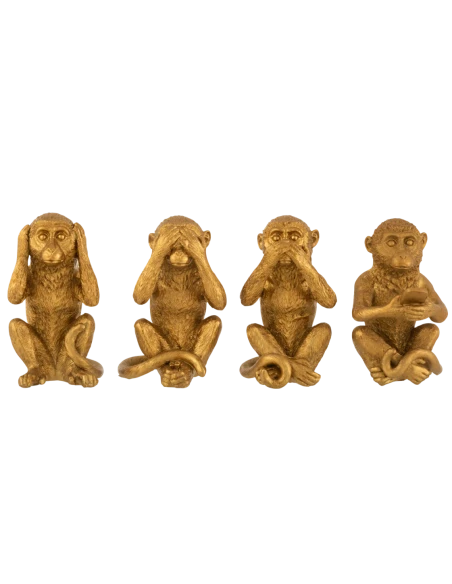 J-Line - 4-Piece Monkey Set Hearing / Seeing / Speaking / Phone - Gold