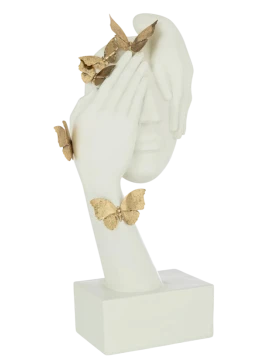 J-Line - Scultura Viso Farfalle - Bianco / Oro