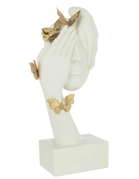 J-Line - Scultura Viso Farfalle - Bianco / Oro