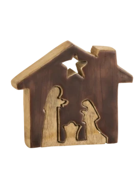 J-Line - Nativity Scene  - Brown / Natural Wood