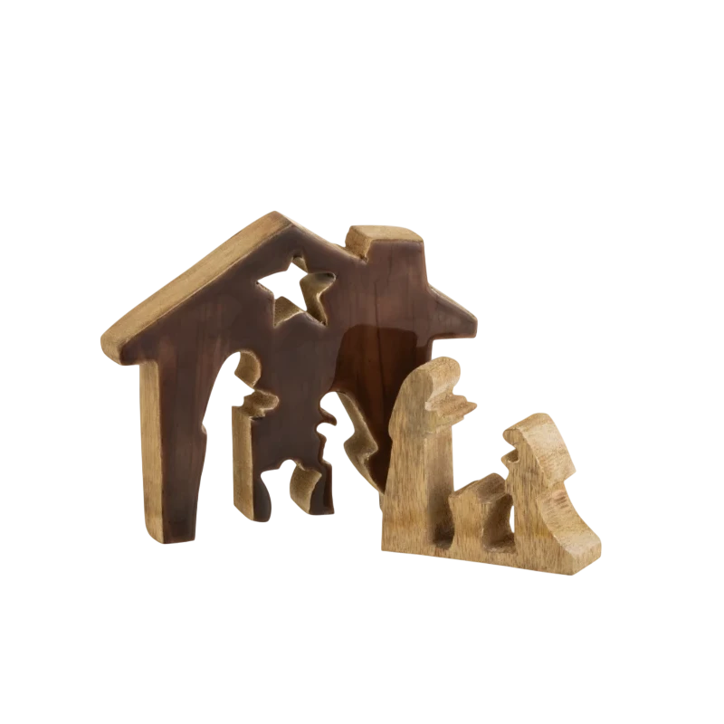 J-Line - Presepio Casa - Legno Marrone / Naturale