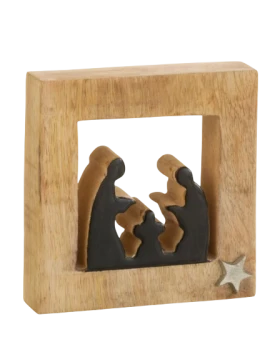 J-Line - Square Nativity Scene - Black / Natural Wood