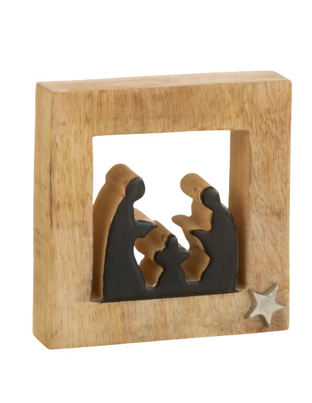 J-Line - Square Nativity Scene - Black / Natural Wood