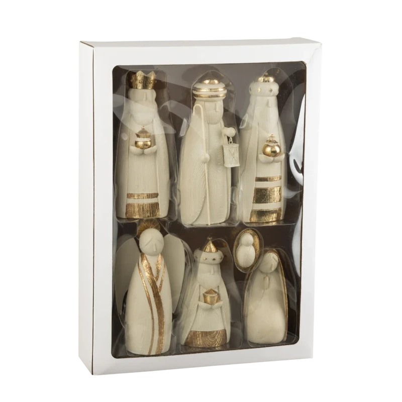 J-Line - 7-Piece Nativity Scene - White/Gold Resin