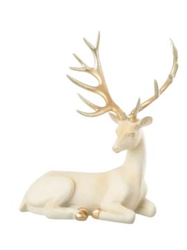 J-Line - Lying Deer Decoration - Light Beige / Gold