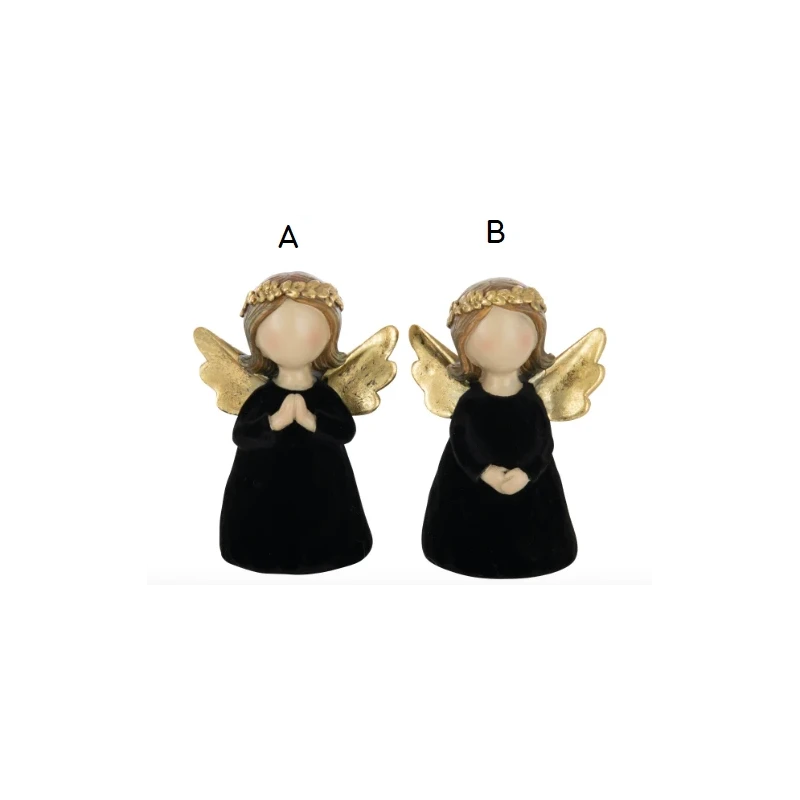 J-Line - Velvet / Polyresin Angel Decoration - Black A