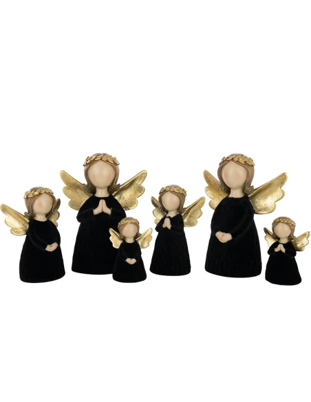J-Line - Velvet / Polyresin Angel Decoration - Black A