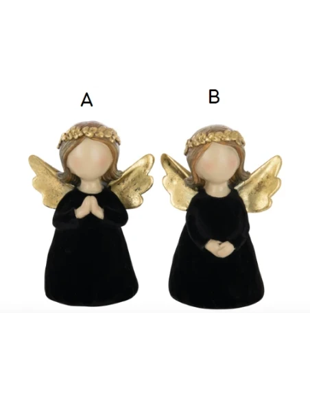 J-Line - Velvet / Polyresin Angel Decoration - Black B