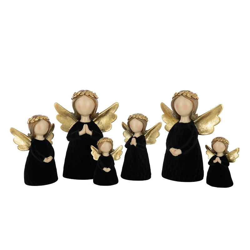 J-Line - Velvet / Polyresin Angel Decoration - Black B
