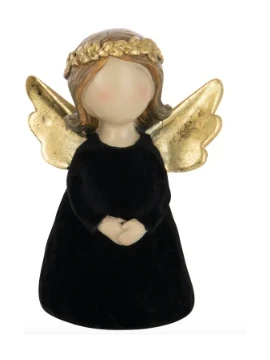 J-Line - Velvet / Polyresin Angel Decoration - Black B