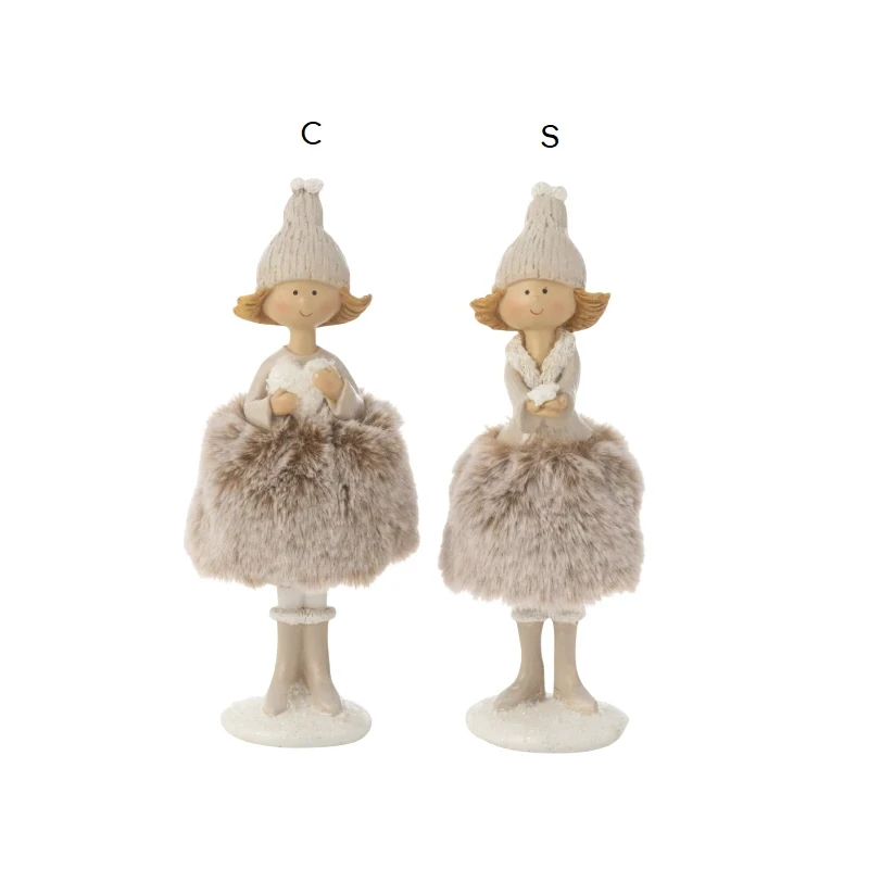 J-Line - Decorazione Angelo Cuore + Pelliccia - Multicolore