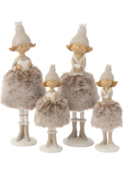 J-Line - Decorazione Angelo Stella + Pelliccia - Multicolore