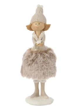 J-Line - Decorazione Angelo Stella + Pelliccia - Multicolore