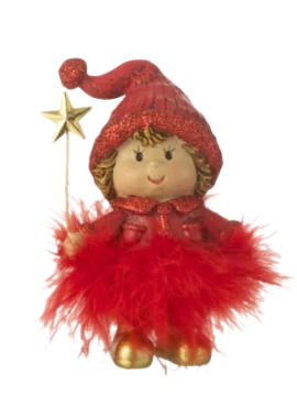 J-Line - Baby Hat + Fur Star Decoration - Red / Gold