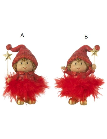 J-Line - Decorazione Bambino Berretto + Stella Pelliccia - Rosso / Oro