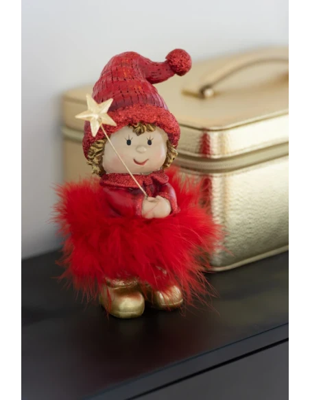 J-Line - Decorazione Bambino Berretto + Stella Pelliccia - Rosso / Oro